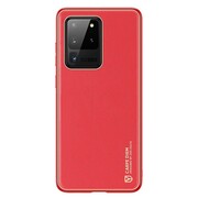Samsung Galaxy S20 Ultra 5G SM-G988, Műanyag hátlap védőtok + szilikon fémhatású keret, közepesen ütésálló, bőrhatású hátlap, Dux Ducis Yolo, piros akciós termékkép 1