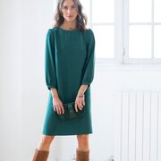 Egyszínű, 7/8-as ujjú, egyenes ruha egy színben akciós termékkép 1
