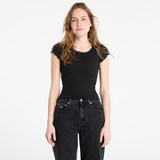 Póló Tommy Jeans Slim Scallop Rib Tee Black XS akciós termékkép 1
