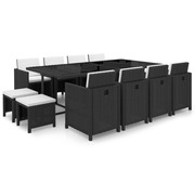  vidaXL 13-részes fekete polyrattan kültéri étkezőszett párnákkal akciós termékkép 1
