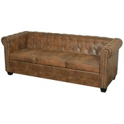  vidaXL 3 személyes barna műbőr Chesterfield kanapé akciós termékkép 1
