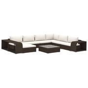  vidaXL 10-részes barna polyrattan kerti bútorszett párnákkal akciós termékkép 1