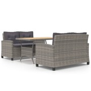  vidaXL 3 részes polyrattan kerti étkezőgarnitúra szürke párnákkal akciós termékkép 1