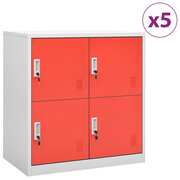  vidaXL 5 db világosszürke-piros acél zárható szekrény 90x45x92,5 cm akciós termékkép 1