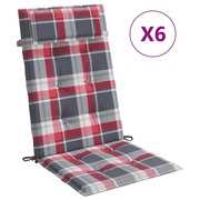  vidaXL 6 db piros kockás oxford-szövet magas háttámlájú székpárna akciós termékkép 1