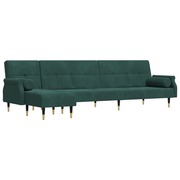  vidaXL sötétzöld L-alakú bársony kanapéágy 271x140x70 cm akciós termékkép 1