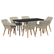  vidaXL Étkezőgarnitúra 7 pcs Világosszürke Poli rattan akciós termékkép 1