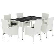  vidaXL 7 részes fehér polyrattan/üveg kerti étkezőgarnitúra párnával akciós termékkép 1