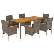  vidaXL 7részes szürke polyrattan/akácfa kerti étkezőgarnitúra párnával akciós termékkép 1