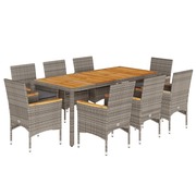  vidaXL 9részes szürke polyrattan/akácfa kerti étkezőgarnitúra párnával akciós termékkép 1