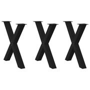  vidaXL 3 db X alakú étkezőasztal láb fekete, 70 x (72-73) cm acél akciós termékkép 1