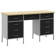  vidaXL Munkaszekrény 3 pcs Fekete 150 x 55 x 85 cm Mérnöki fa és Acél akciós termékkép 1
