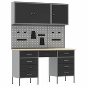  vidaXL Munkaszekrény 8 pcs Fekete 150 x 55 x 200 cm Mérnöki fa és Acél akciós termékkép 1