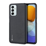 Samsung Galaxy M23 5G SM-M236B, Műanyag hátlap védőtok + szilikon keret, fényvisszaverő szövet hátlap, rács minta, Dux Ducis Fino, fekete akciós termékkép 1