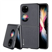 Huawei P50 Pocket, Műanyag hátlap védőtok + szilikon keret, fényvisszaverő szövet hátlap, rács minta, Dux Ducis Fino, fekete akciós termékkép 1
