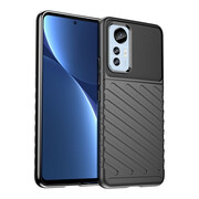 Xiaomi 12 Lite, Szilikon tok, közepesen ütésálló, domború csíkos minta, fekete akciós termékkép 1