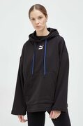Puma pamut melegítőfelső fekete, női, nyomott mintás, kapucnis akciós termékkép 1