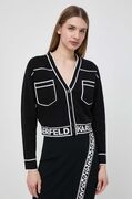 Karl Lagerfeld kardigán gyapjú keverékből fekete, könnyű akciós termékkép 1