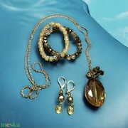 Vintage Swarovski kristály ékszer készlet: 2 karkötő, fülbevaló, hosszú réz nyaklánc ékszer szet akciós termékkép 1