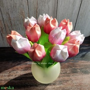 Évfordulós textil tulipán csokor, örökcsökör fehér-púder-pink szín, 12 db/cs akciós termékkép 1