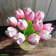 Textil tulipán csokor ballagásra, diplomaosztóra, fehér-rózsaszín-pink 12 sz/cs akciós termékkép 1