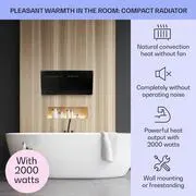 Klarstein Hot Spot Slimcurve, konvektor, fűtőtest,  80 x 40 cm, 40 m², 2000 W, 5 - 40 °C, IP24, fekete termék 2. képe