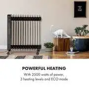 Klarstein Thermaxx Heatstream, olajradiátor, 2500 W, 5 - 35 °C, 24-órás időzítő, fekete termék 2. képe