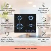Klarstein Illuminosa 4, gázfőzőlap, 4 Sabaf égő, üvegkerámia termék 2. képe