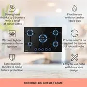 Klarstein Illuminosa 5, gázfőzőlap, 5 Sabaf égő, üvegkerámia, fekete termék 2. képe