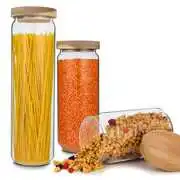 Klarstein Lovage, tárolóedények, 3 darabos készlet, 0,75 / 1,1 / 1,5 L, boroszilikát üveg, akácfa fedél, szilikon akciós termékkép 1