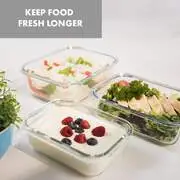 Klarstein Glaswerk Jardine, ételhordozó, 3 darabos készlet, 640/1040/1520 ml, boroszilikát üveg, fedél termék 2. képe