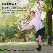 KLARFIT Antero Slackline, 15 m x 5 cm, 2,5 m racsnis kötél, 2 x favédő, beleértve a kiegészítő slackline és hordtáskát is termék 2. képe