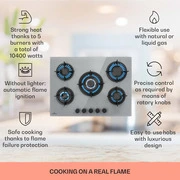 Klarstein Firetale, gázfőzőlap, 5 égő, 70 cm, alumínium égők, tömlővel és redukáló szeleppel termék 2. képe