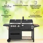 Klarstein Aberdeen, kombinált grill, gáz, faszén, füstölő, hőmérő, 2 kiegészítő asztal, mobil termék 2. képe