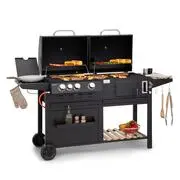 Klarstein Aberdeen, kombinált grill, gáz, faszén, füstölő, hőmérő, 2 kiegészítő asztal, mobil akciós termékkép 1
