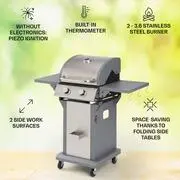 Klarstein Lucifer 2, gázgrill, 2 x 3,6 kW-os égő, 45 x 45 cm-es grill, rozsdamentes acél, mozgatható termék 2. képe