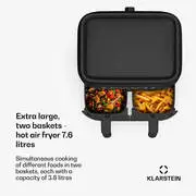 Klarstein VitaFry Duo Skylight, forrólevegős fritőz, 2850 W, 7,6 l, 2 főzőzóna, 6 program termék 2. képe