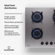 Klarstein Goldflame 4, gáz főzőlap, 4 égő, önálló, földgáz/propán, rozsdamentes acél termék 2. képe