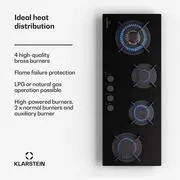 Klarstein Goldflame 4 Slim, gáz főzőlap, 4 égő, önálló, földgáz/propán, rozsdamentes acél termék 2. képe