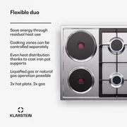Klarstein MultiChef 4 Hot Plate, villany és gáz főzőlap, 4 főzőzóna, 2 égő, 2 villany főzőlap termék 2. képe