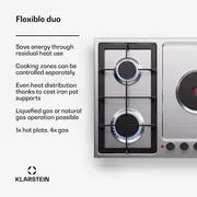 Klarstein MultiChef 5 Hot Plate, villany és gáz főzőlap, 5 főzőzóna, 4 égő, 1 villany főzőlap termék 2. képe