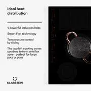 Klarstein Masterzone 77 Hibrid, indukciós főzőlap, max. 7200 W, beépített, 4 Flex zóna, ThermoBoost technológia, Smart Flex termék 2. képe