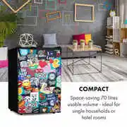 Klarstein Cool Vibe 70+, hűtőszekrény, 72 l, 2 polc, Stickerbomb stílus termék 2. képe