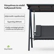 Blumfeldt LuxeLounge, hollywoodi hinta, 3 üléses, egyénileg állítható, porszórt acél, időjárásálló termék 2. képe
