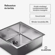 Klarstein TitanSteel Konyhai mosogató 45 x 45 cm (H x Sz) rozsda-, karc-, és hőálló felülettel termék 2. képe