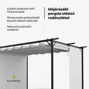 Blumfeldt Pantheon Robust, pergola, 3 x 4 m, oldalsó redőnyökkel, időjárásálló porszórt acél termék 2. képe