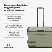 Klarstein PolarForce 30L kompresszoros hűtődoboz, LCD panel, világítás, off-road, akkumulátorvédelem, 12V/230V termék 2. képe