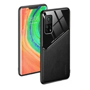 Huawei Mate 30 / 30 5G, Szilikon tok, bőr és plexi hátlap, közepesen ütésálló, mágneses tartóval kompatibilis, Wooze Texture, fekete akciós termékkép 1