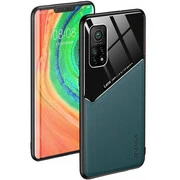 Samsung Galaxy M31 SM-M315F, Szilikon tok, bőr és plexi hátlap, közepesen ütésálló, mágneses tartóval kompatibilis, Wooze Texture, zöld akciós termékkép 1