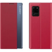 Xiaomi Poco M3, Oldalra nyíló tok, stand, hívás mutatóval, vékony csíkban, Wooze Look Inside, piros akciós termékkép 1
